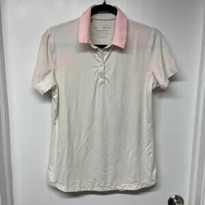Under Armour Women Iso Chill Polo White Pink Palm Frond Dry Fit Fitted Medium